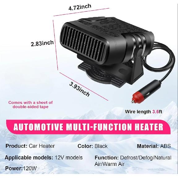 2025 Car Heater Portable Defroster Defogger Auto Dryer 12V/24V Cigarette Lighter Plug PTC Heating Easy Install Accessory