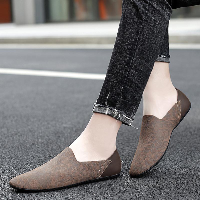 Men's Loafers Leather Shoes Slip On Casual Moccasins Breathable Male Boat Shoes Fashion Business Flats