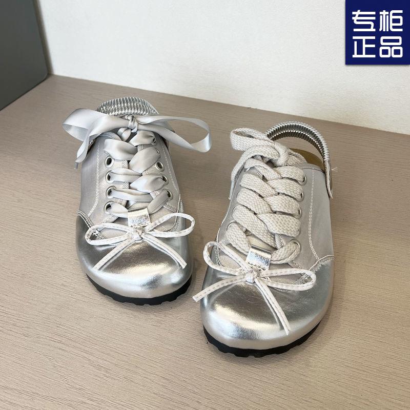 

Bow two wear casual sandals women s summer thick-soled buckle with silver round head outside wear casual single shoes 35 срібний