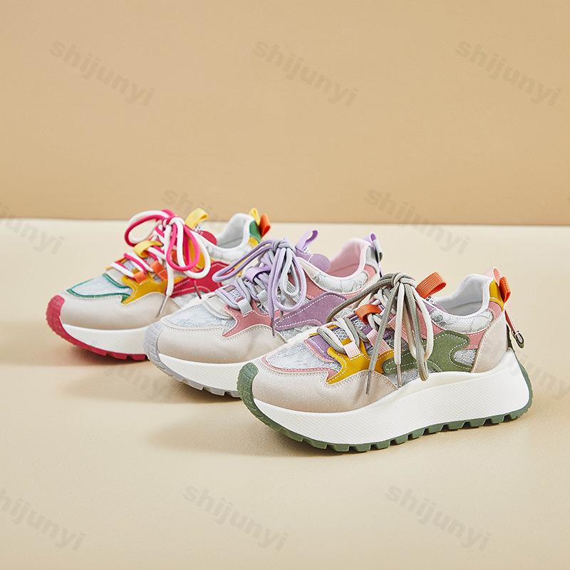 Fashion 2025 Spring New Women Shoes Non Slip Casual Shoes Breathable Mesh Comfortable Sneakers Lace-up Height Increase Vulcanized Shoes