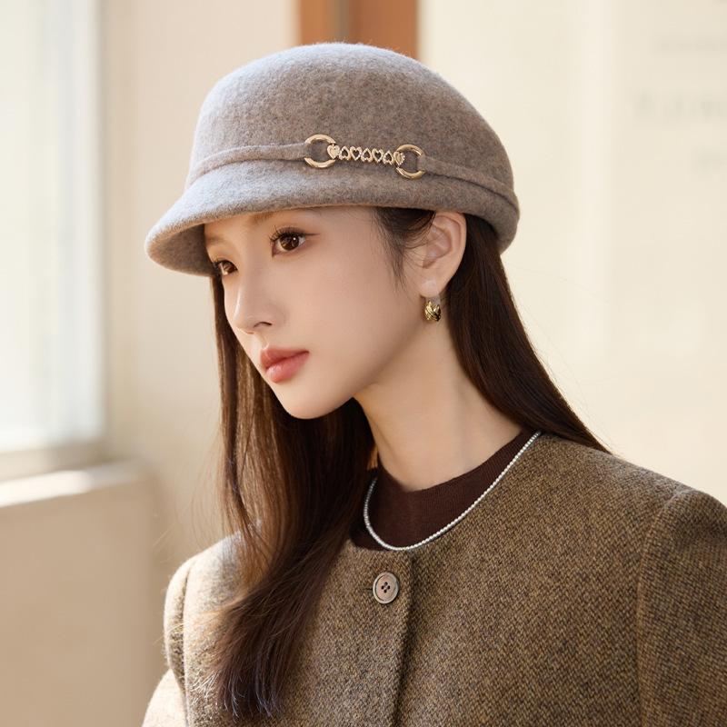 Hepburn Style Elegant Women's Woolen Basin Hat Woolen Top Hat Fashion Travel Hat Bucket Hat