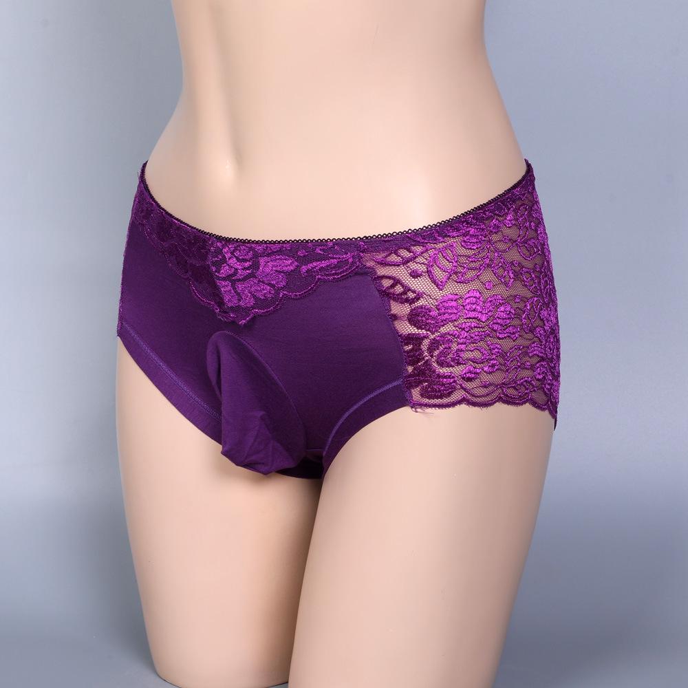 3XL Large Size Sissy Pouch Panties Mens Physiology Underwear Sexy Lace Soft Comfortble U Convex Briefs Feminization Gay Lingerie