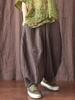 Johnature Women Casual Linen Wide Leg Pants Elastic Waist Solid Color Elastic Waist Trouser Autumn Loose Vintage Pants