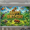 2D Flaches Dinosaurier-Geburtstagsbanner, Jurassic Jungle und Dinosaurier-Szene für Kinderparty