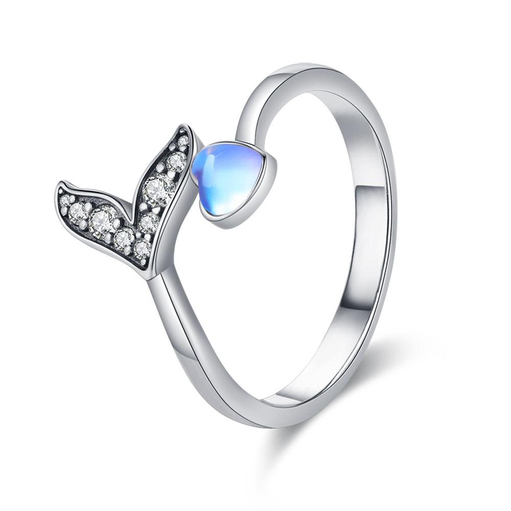 Original S925 Silver Creative Double Circle Snake Ring Fish Tail Black Pearl Octopus Ring Cute Ladies Jewelry Gifts