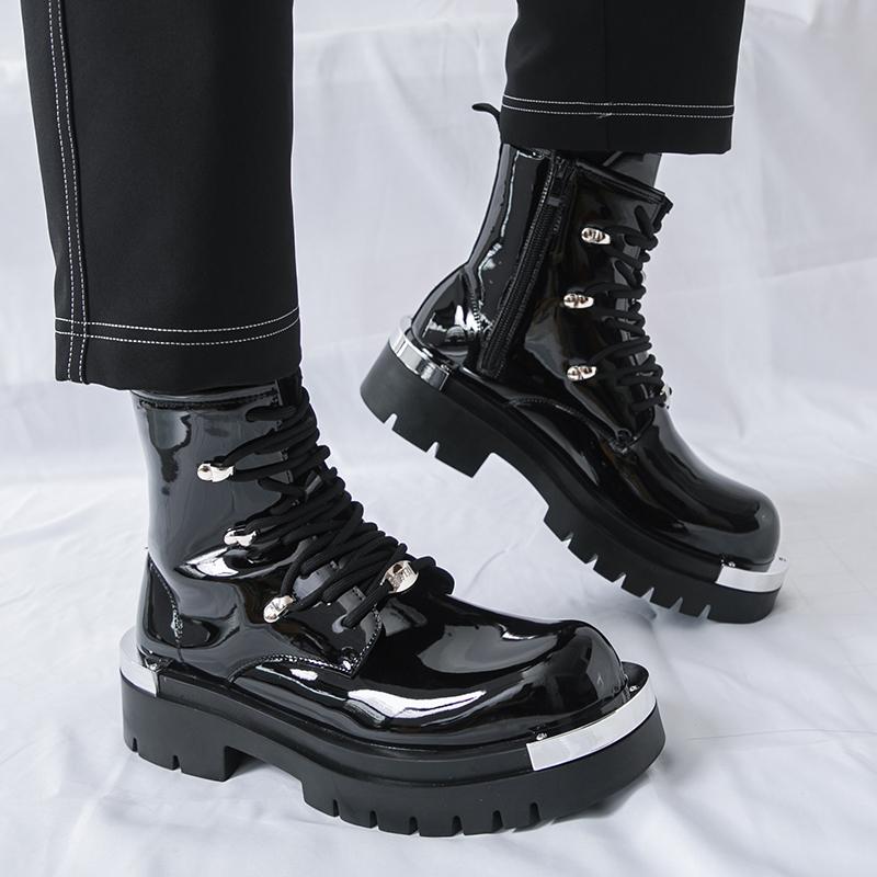 Men'S High Top Boots Shiny And Fashionable Versatile Fashion Paired With Boots For Going Out Dating Daily Commuting And Wearing