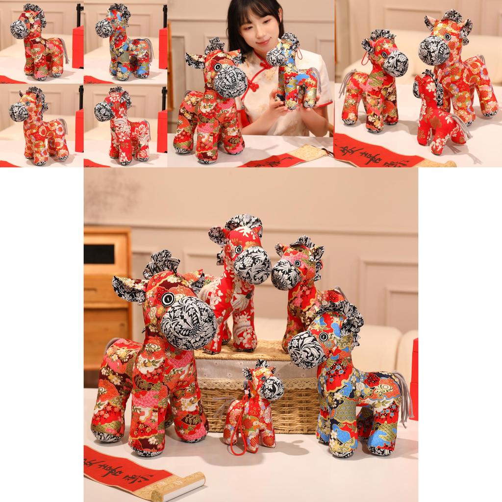 Chinese New Year Pony Plush Toy With Cloud Pattern Cotton For Gift And Decor