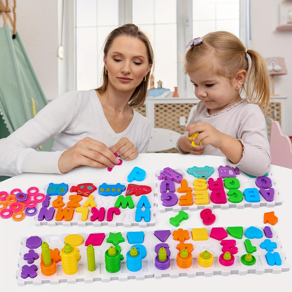 177pcs Educationa LBuilding Set Alphabet, Numbers, Shapes Vehicles Interactive Learning Toy For Kids Colorful Plastic Puzzle For Development
