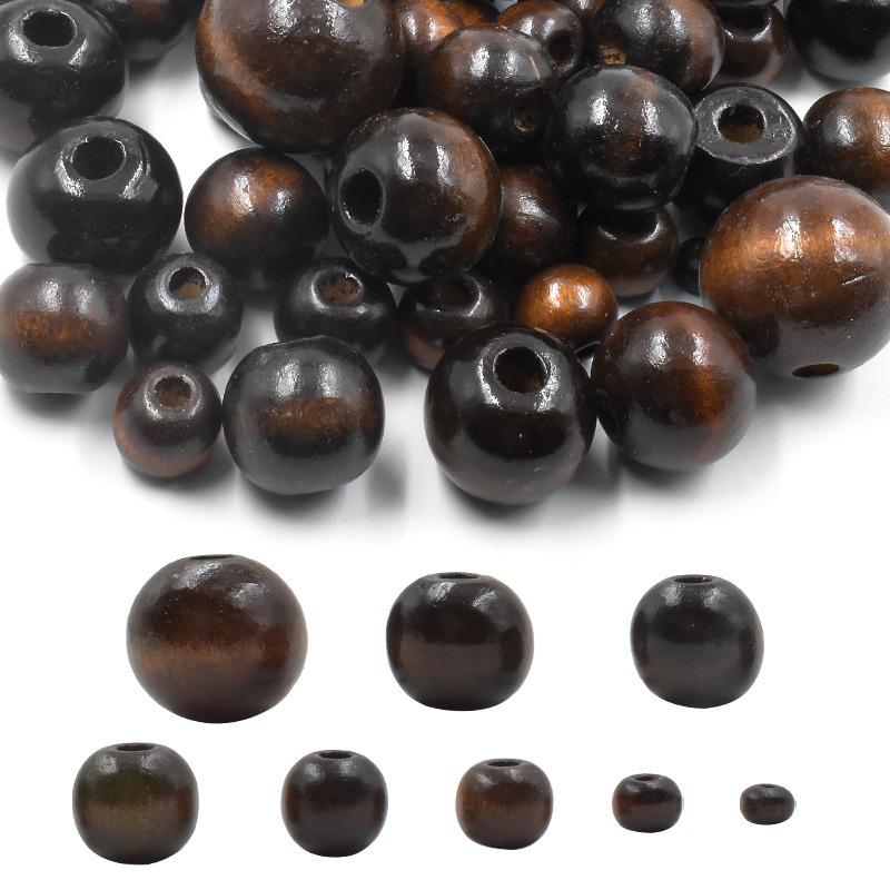 100pcs Wooden Beads Unfinished Natural Round Wood Spacer Beads Hair Braid Barrel Bead for DIY Crafts Hair Macrame Jewelry Making