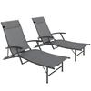 Set of 2 Folding Garden Loungers with 4-Level Adjustable Backrest and Cushion. Grey