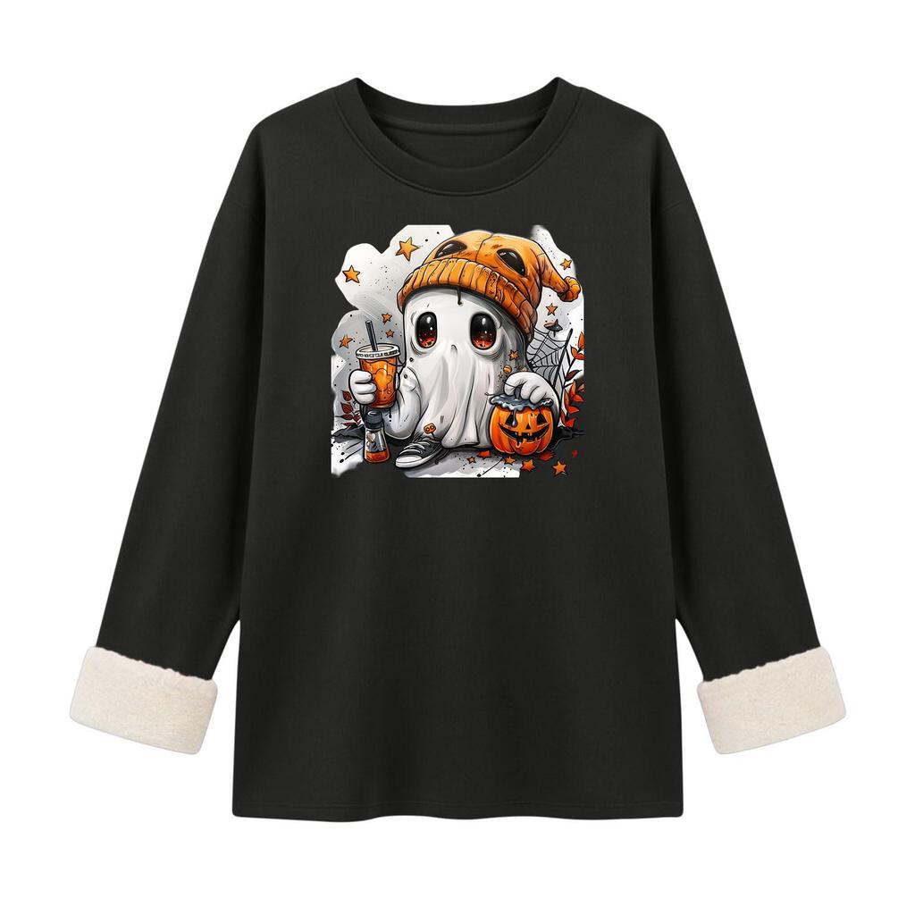 Women's Lined Long Sleeve Neck Halloween Print Top