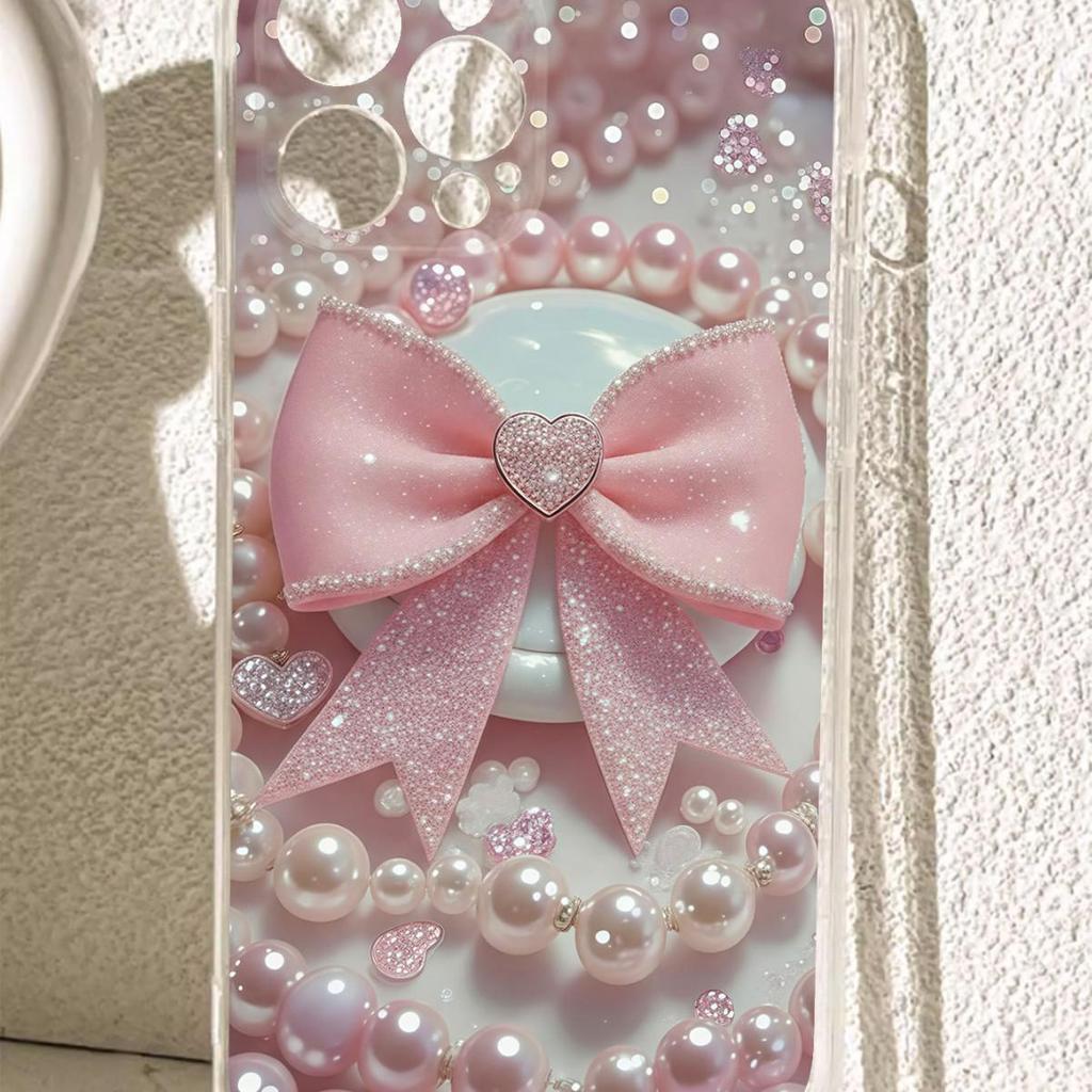 Large Pink Bow Anti-Fall Transparent Case for iPhone 14-17 Pro Max