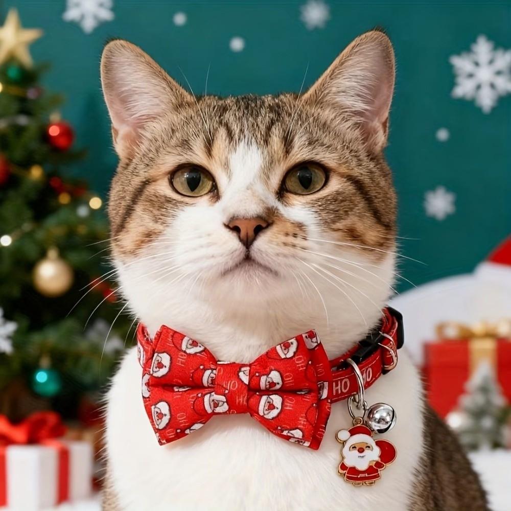 Adjustable Christmas Cat Collar Detachable Safety Breakaway Collar Pet Bow Tie Collar Daily