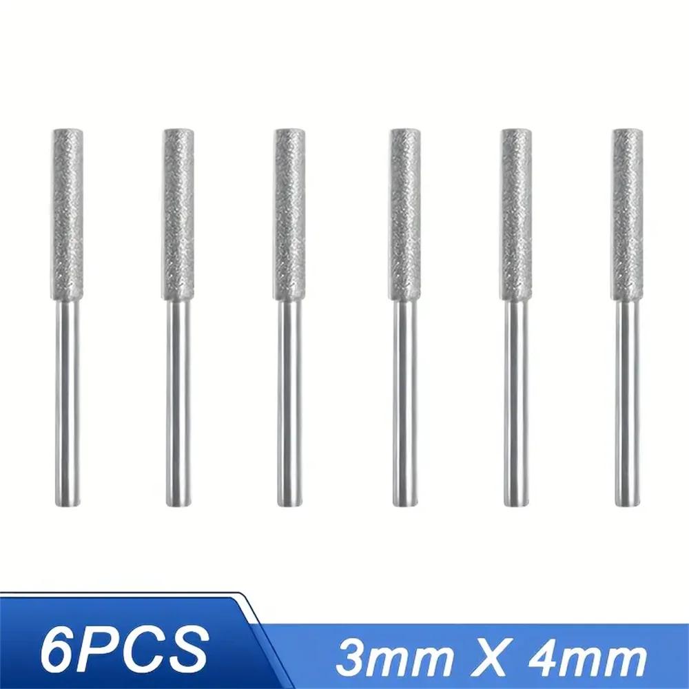 6pcs Diamond Coated Cylindrical Burr 4/4.8/5.5mm Chainsaw Sharpener Stone File Chain Sharpening Carving Grinding Tools Kits