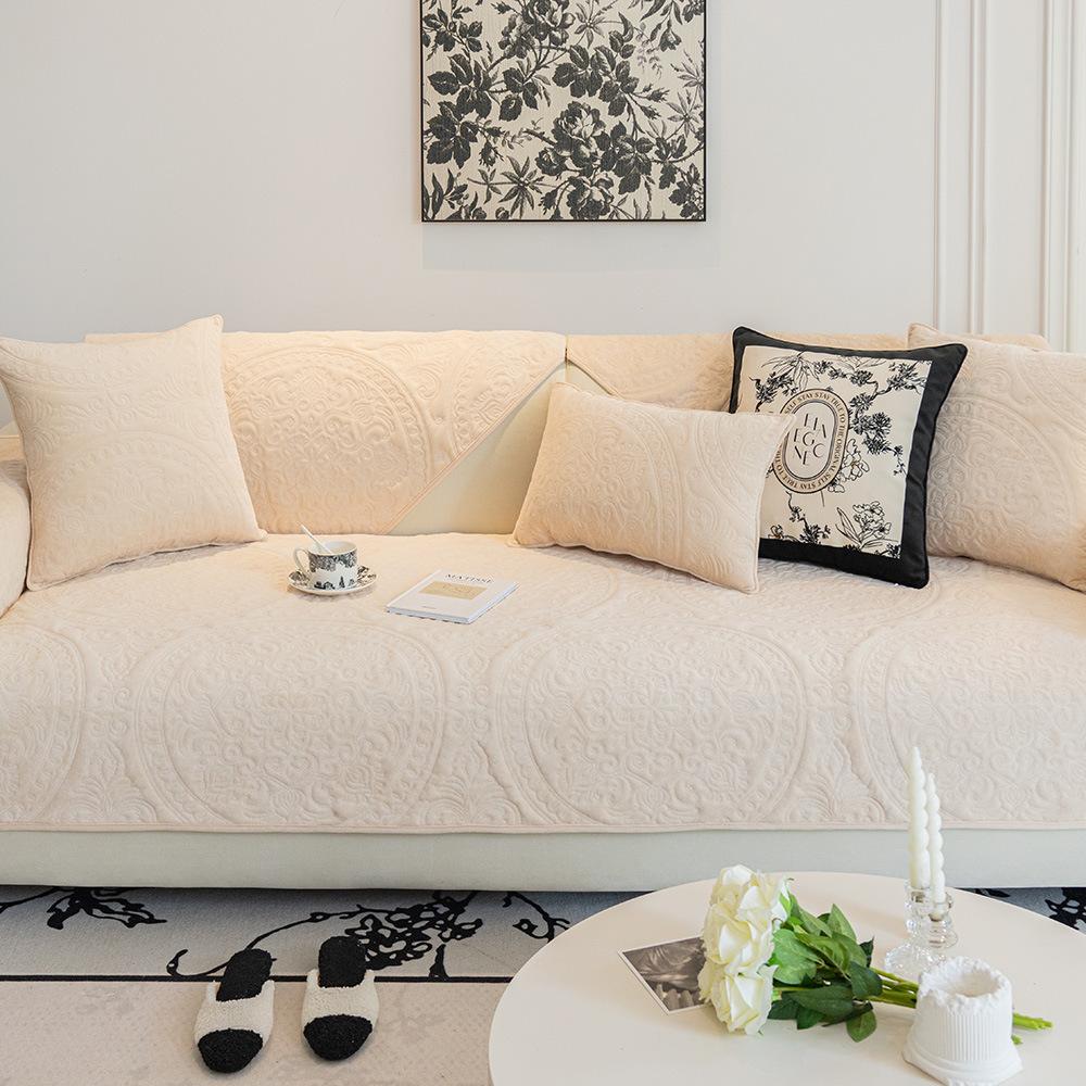 Winter Crystal Velvet Sofa Cushion New Light French Cream Style Cover Cover Cloth Leather Sofa Cushion