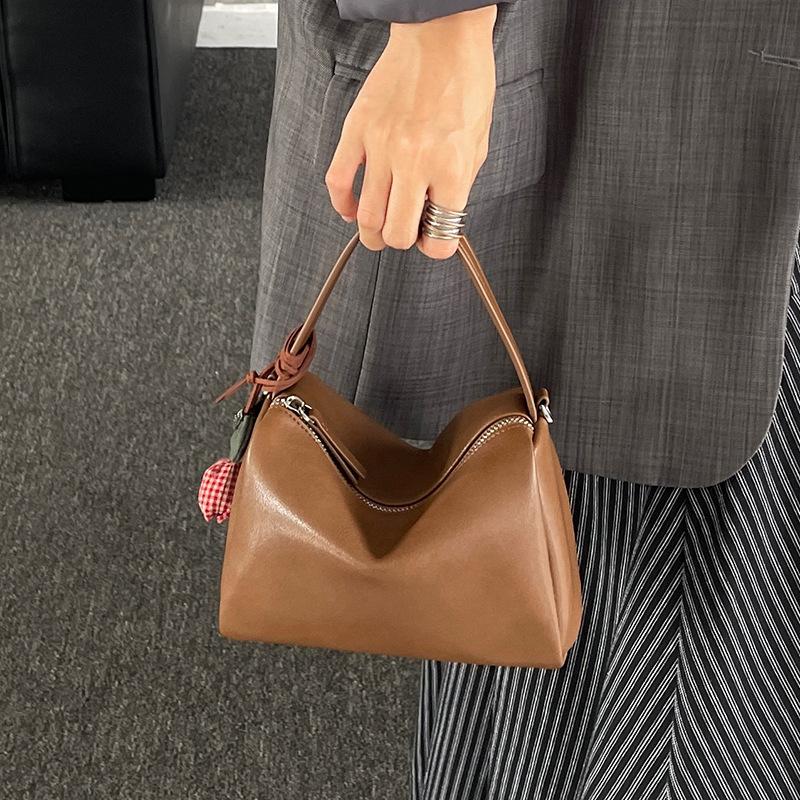 Large-capacity Genuine Leather Pillow Bag, Single-shoulder Crossbody Small Square Bag, Hand-held Lunch Box Bag