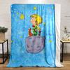 A child and fox on a tiny planet in a whimsical starry sky scene. for all seasons blanket lunch break throw gift