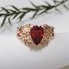 New Personalized Copper Set Zircon Women's Ring with Colorless Ruby Droplets