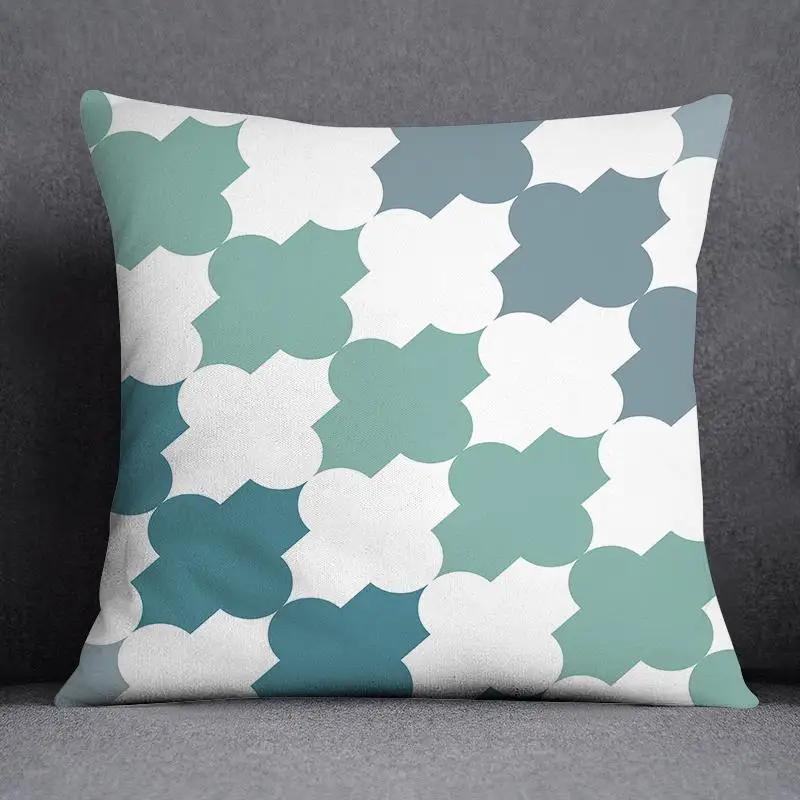 Fresh Green Simple Geometric Pillow Cover Living Room Sofa Office Seat Car Waist Cushion Cushion Cover Home Decoration