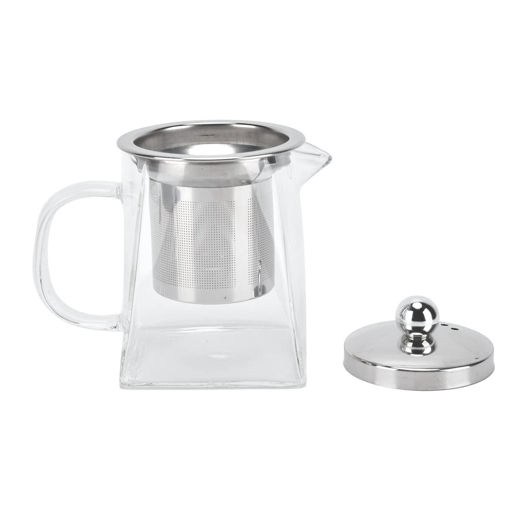 Clear Glass Teapot 350ml Removable 304 Stainless Steel Thermal Tea Kettle with Handle for Loose Leaf Tea (350ml)