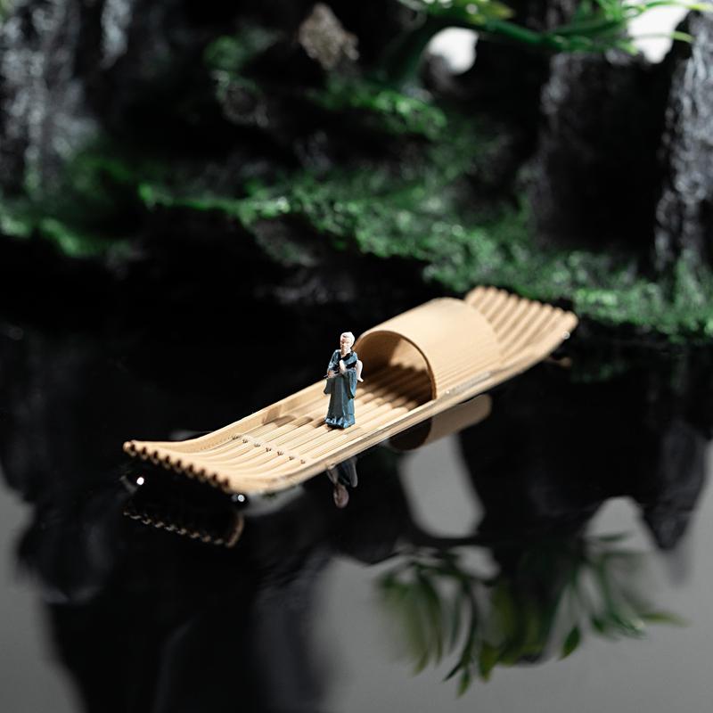 3D Floating Boat Mini Bamboo Raft Fish Tank Bonsai Micro Landscape Ornaments Creative Home Decoration Aquarium Accessories New