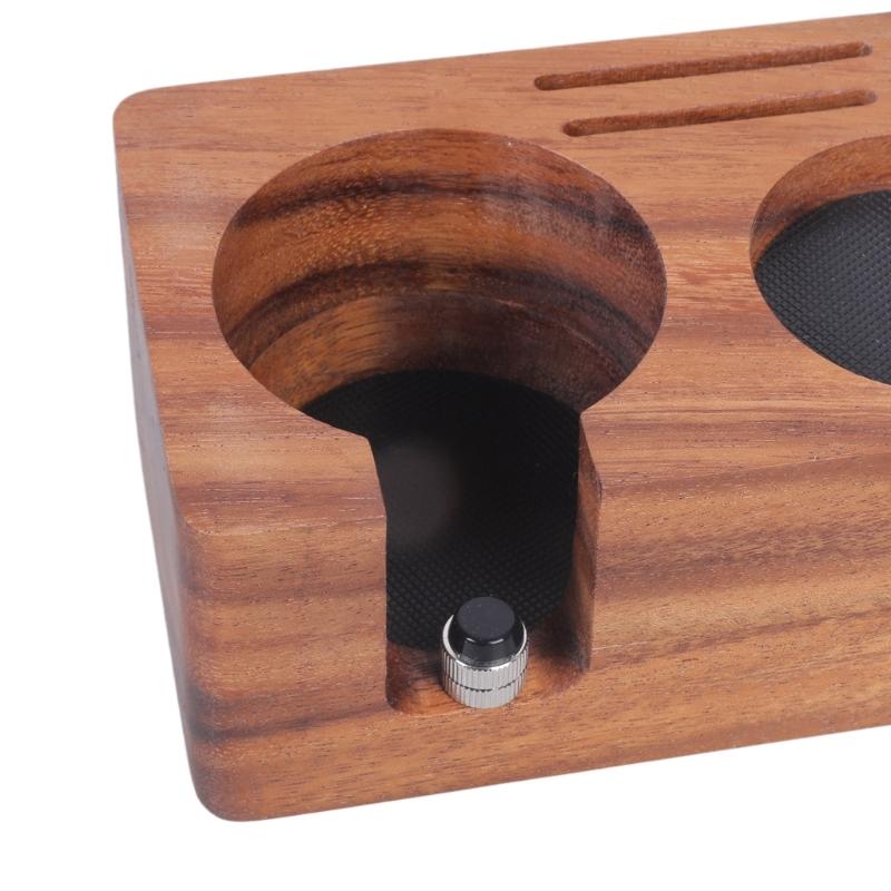 Espresso Tamper Holder Coffee Portafilter Holder with Pads Solid Wood Stand for Coffee Machine Handle and Accessories