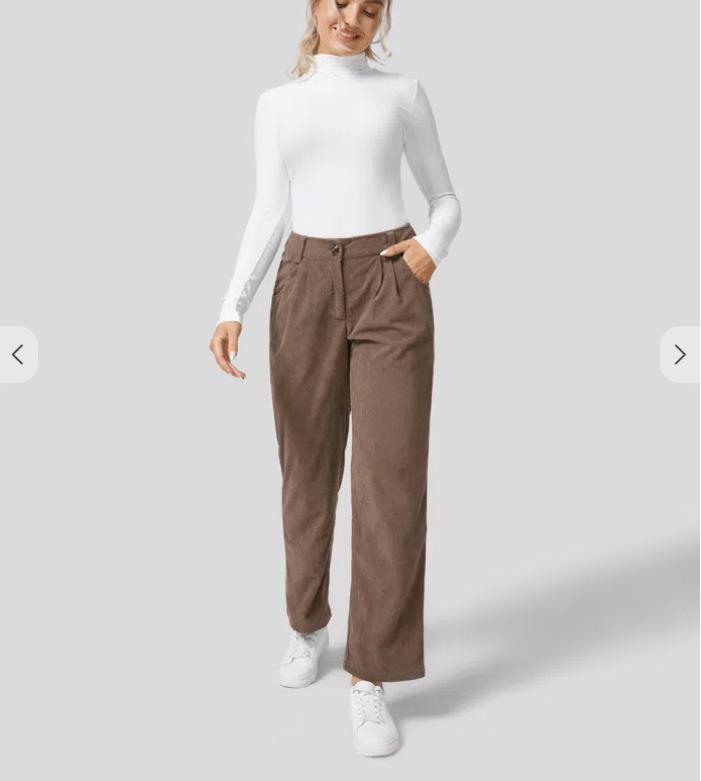 2026 Women's High Waist Casual Corduroy Pants - Solid Color, Loose Fit, Straight Leg