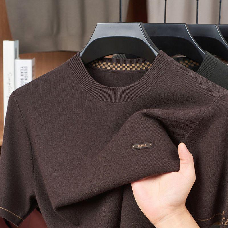 

Men s Round Neck Short-Sleeve Thick Silk Velvet Knit Sweater-Shirt for Autumn/Winter 3XL коричневий