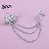 Dark Light Zircon Brooch Men's Pin with Chain British Crown