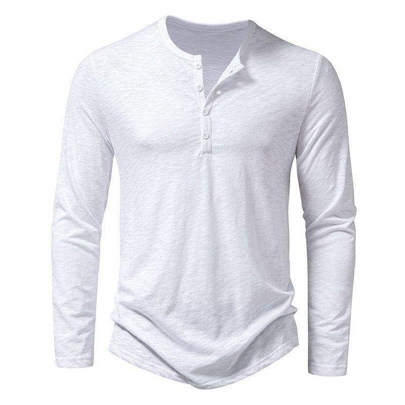 

Spring Autumn Men s Pullover Stand Neck Solid Button Loose Hollow Leisure Fashion Commuter Long Sleeve Top S белый