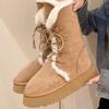 2025 New Women Ankle Boots Winter Warm Outdoor Leisure Working Fur Snow Boots Wedges Heels Platforms Lace-Up Shoes Woman