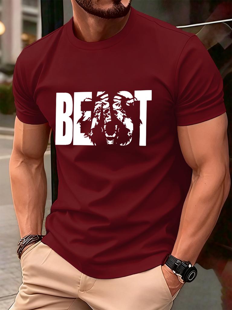 Beast Letter Print Cotton TShirts MenS Summer Comfortable Soft T Shirt Oversized ONeck Short Sleeve Tops Basic Mens Clothes