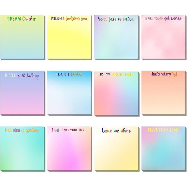 12 Pieces Funny Sticky Notes with Saying for Office Work Snarky Note Pads Sucks Complaining Quotes Vibrant Negative Passive Office Notepads Memo Pad