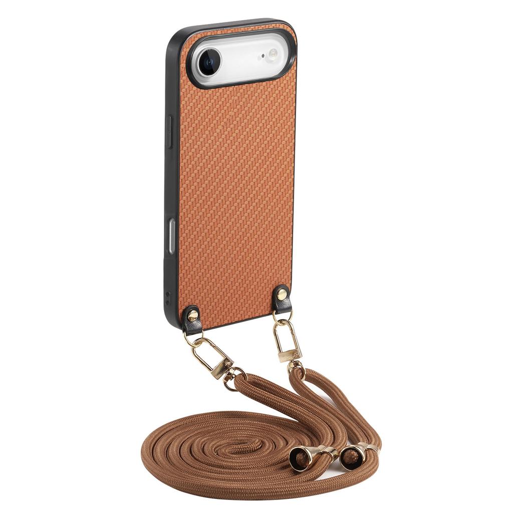 For iPhone Air Case Carbon Fiber Texture PU+PC+TPU Anti Drop Phone Cover with Crossbody Lanyard