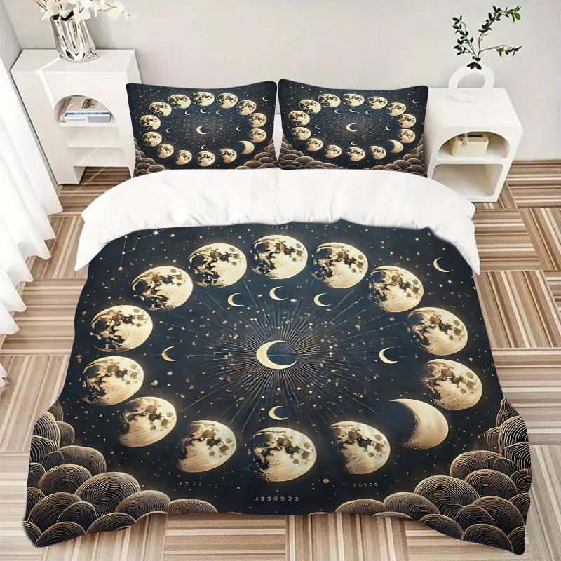 3pcs Bedding Set Moon Phases Includes 1 Comforter + 2 Pillowcases, Without Pillow Inserts, Soft Comfortable, Lightweight Breathable, Printed