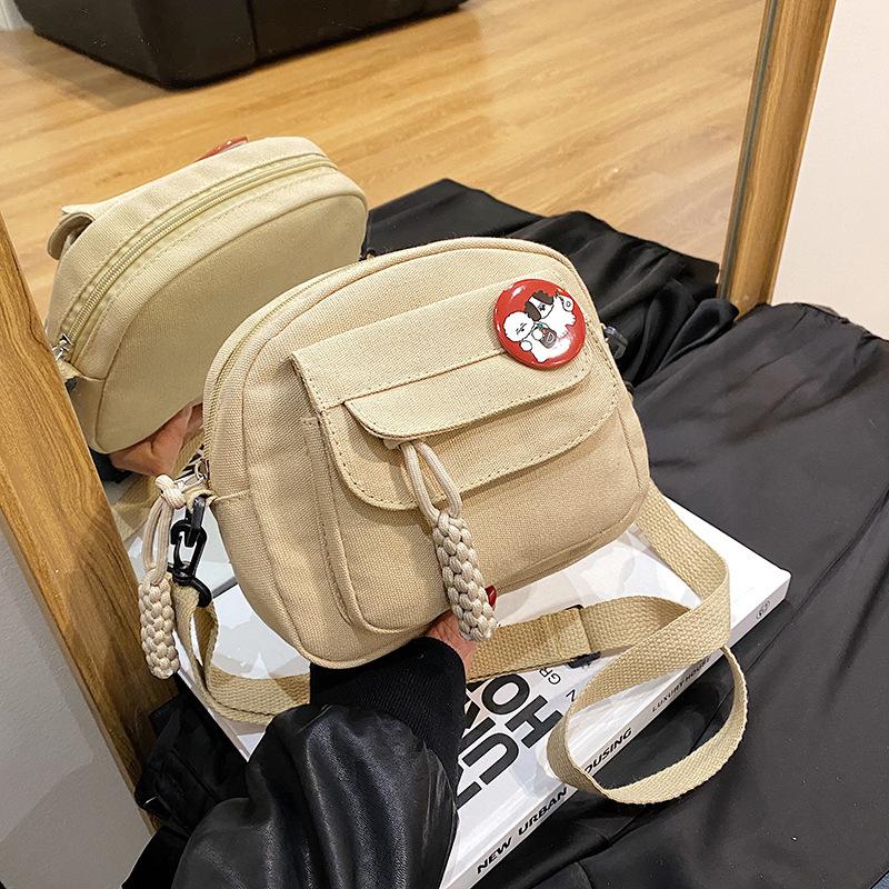 Canvas small bag women's new simple color girl shoulder bag casual women's crossbody mobile phone bag