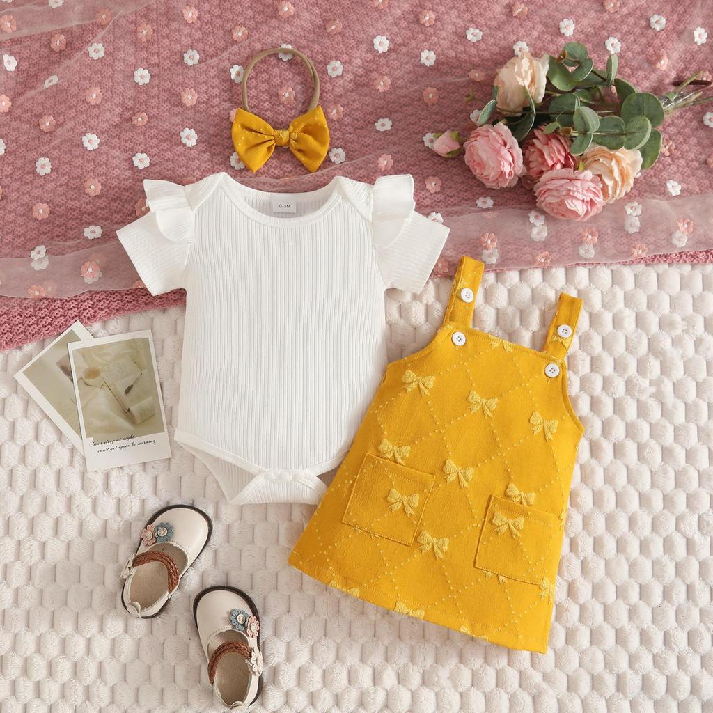 Summer Baby Girl Ribbed Bodysuit & Bow Knot Dress Set