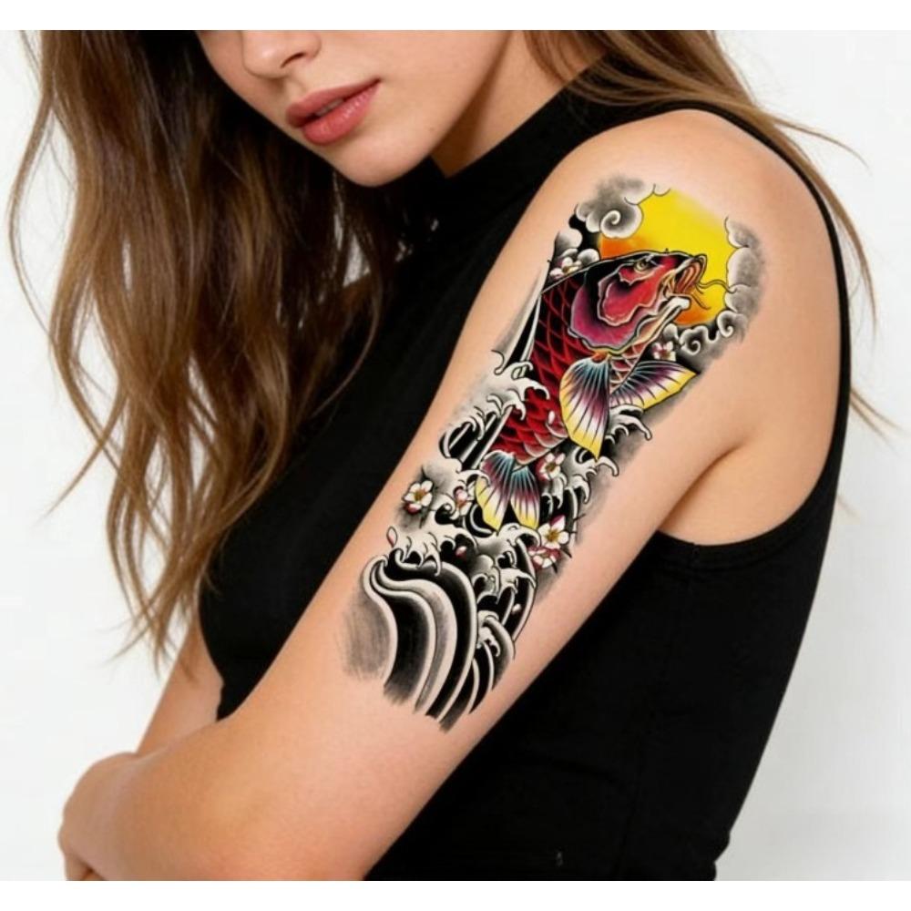 Large Arm Sleeve Tattoo Rose Gear Clock Eye Waterproof Temporary Tatto Sticker Lion Wolf King Body Art Full Fake Tatoo Women Men
