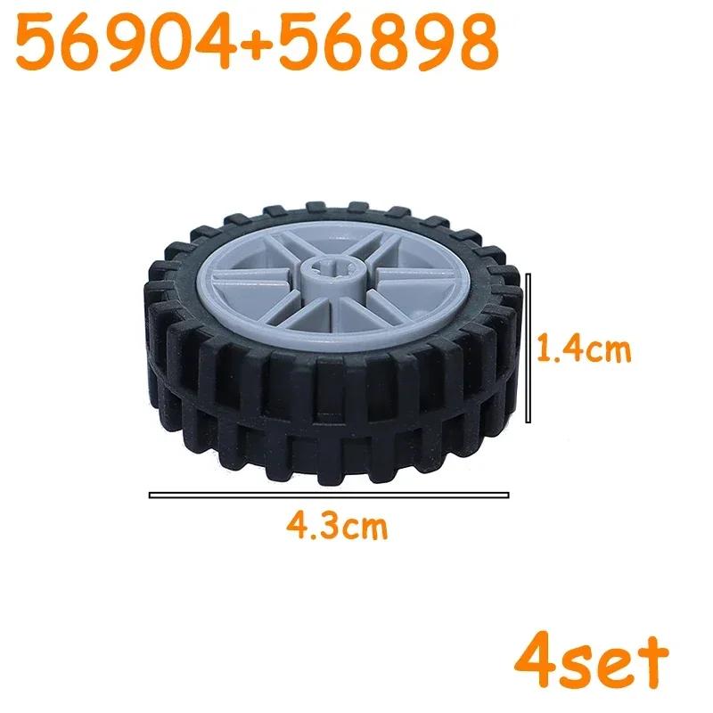 Non-Toxic Technical Tire Wheel Cross Hole Set Car Truck Wheels Hub Bricks Moc Motorcycle Tyre & Rim Construction Building Blocks Toys