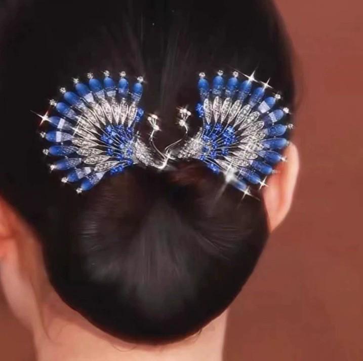 Elegante forcina retrò a forma di pavone con fiore e clip per chignon per donne