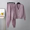 Autumn and winter new collar cardigan sweater Harlan pants set solid color cardigan sweater two-piece set