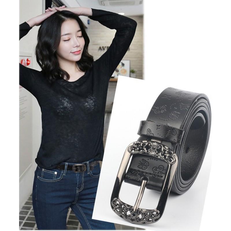 Womens Genuine Leather Wide Belt With Pin Buckle Retro Style 3.5cm Width Coffee Black Camel Red Adjustable Length