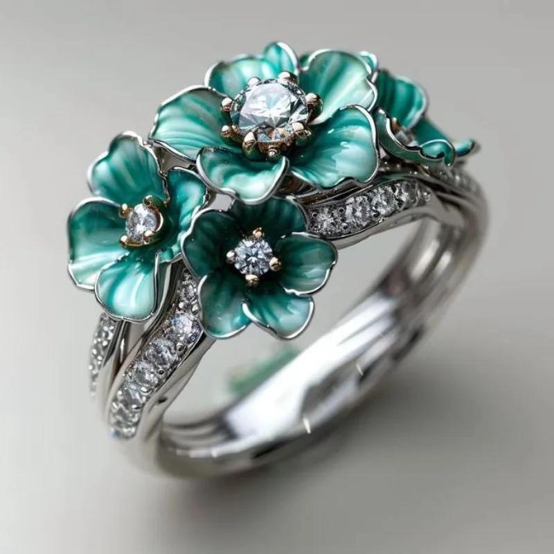 A Popular New Round Main Stone Two-color Plated Trendy Ring