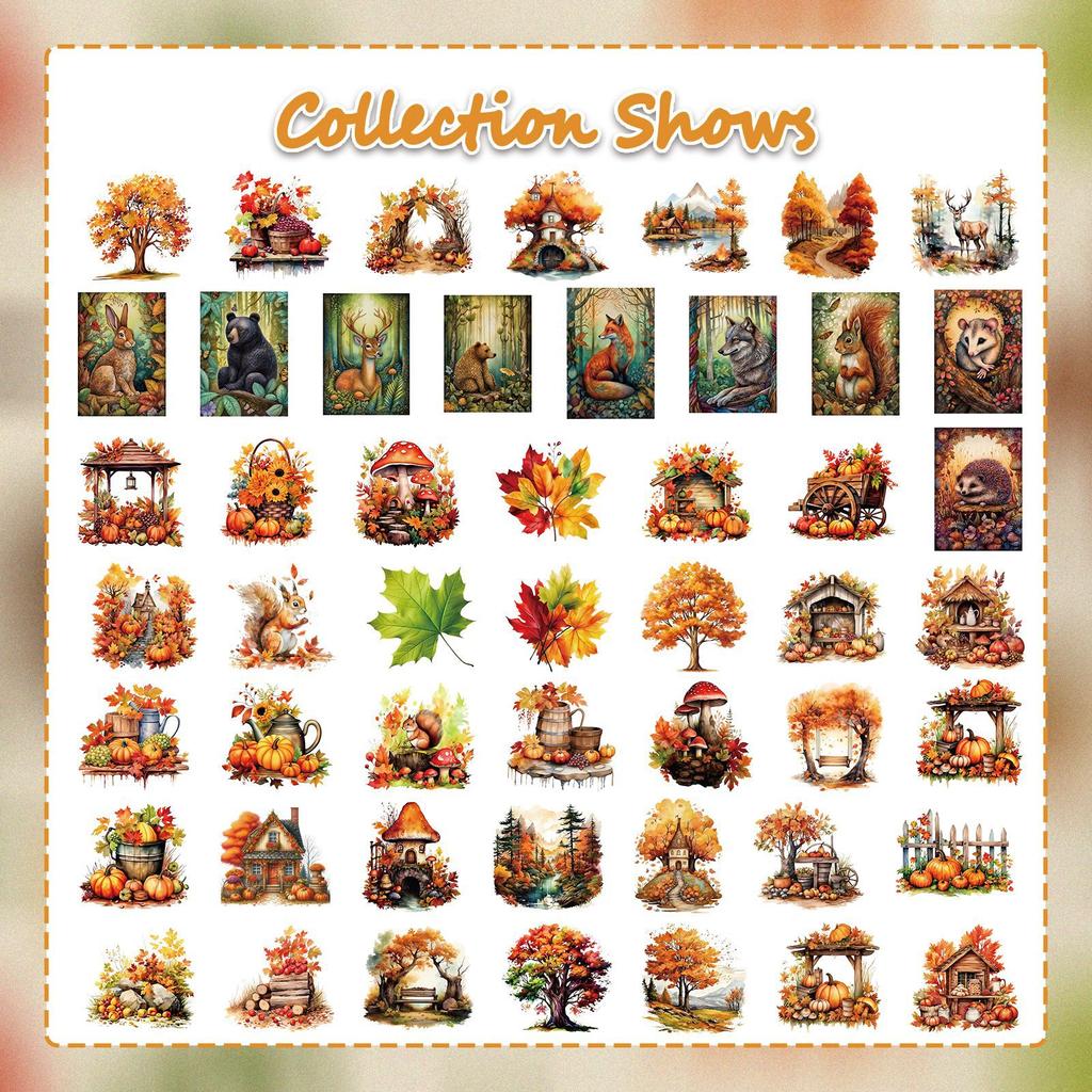 50 Pieces of Retro Autumn Forest Graffiti Stickers - Maple Leaves, Pumpkins, Squirrels, Luggage Box Decorations
