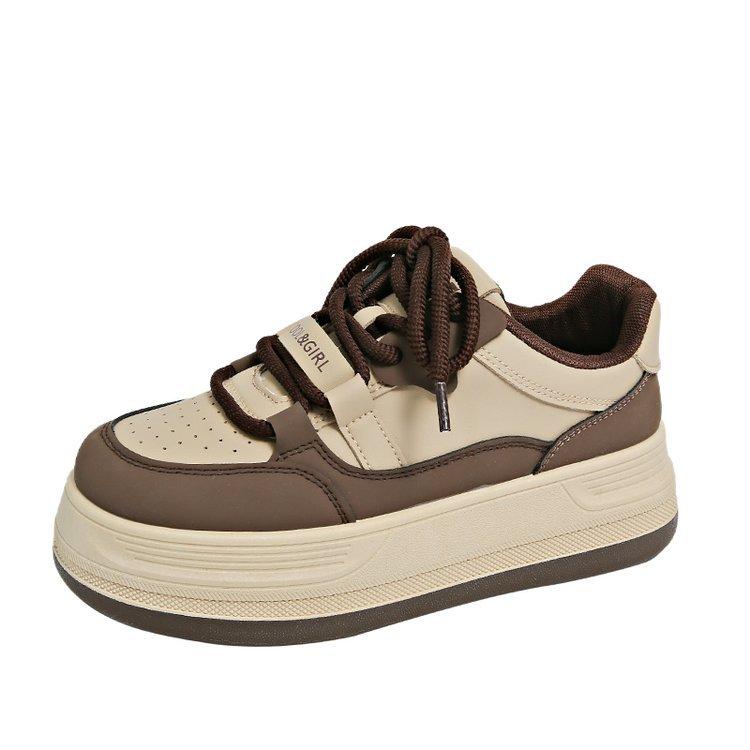 

[Youshilai] Bread shoes women s 2025 new versatile sports little white shoes casual lace-up thick baseplate shoes 40