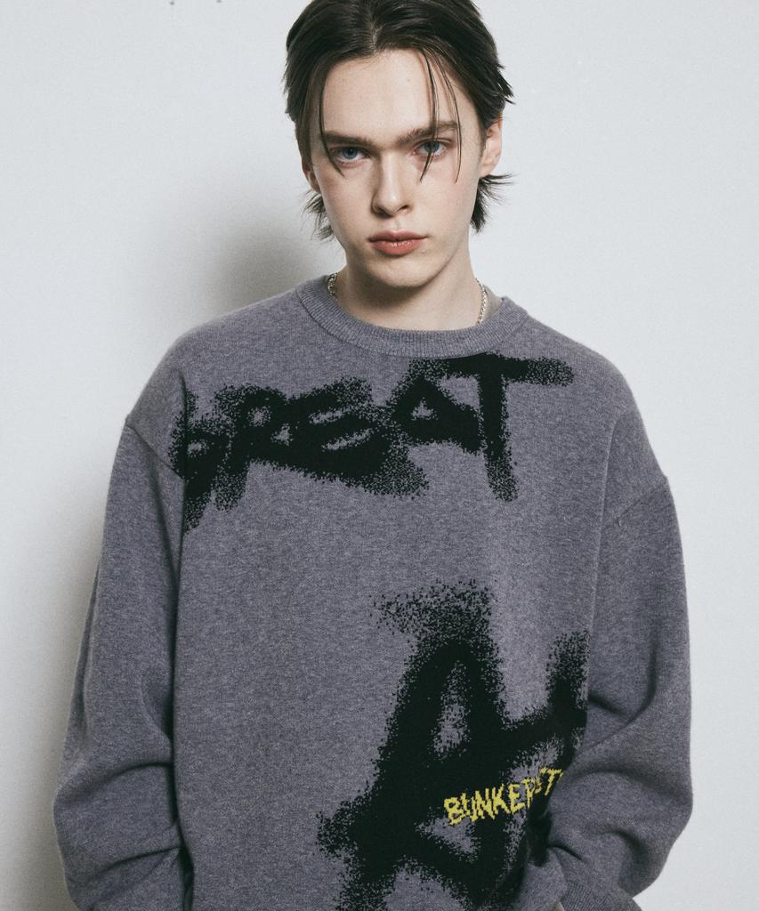 BUNKERBUSTER Lettering Halftone Pullover Knit Mq1Su042_Melange Grey