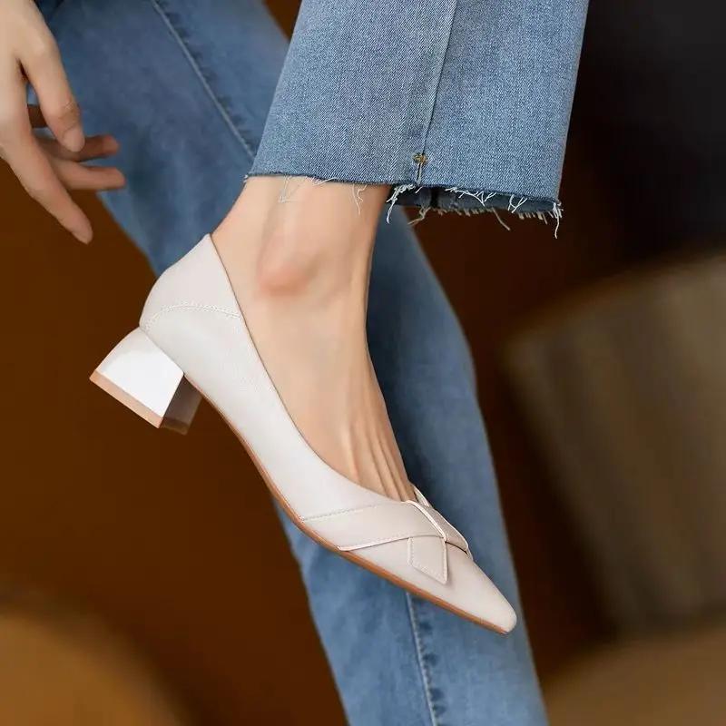 Woman Pumps Square Heels With Bow Medium Shoes For Women Summer Korean Style On Promotion Offer Hot Trendy And Low Price