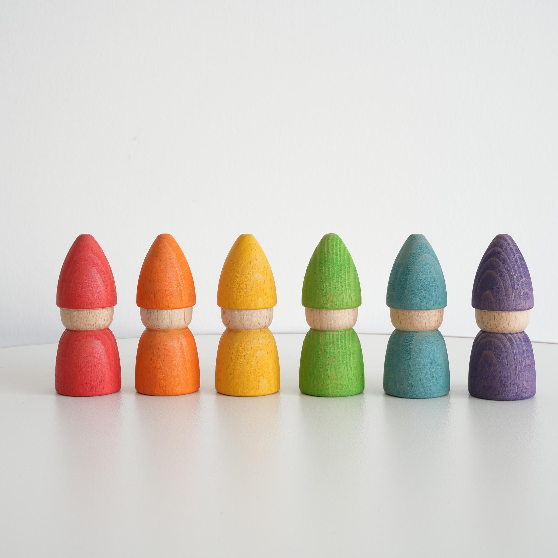 Waldorf Wooden Rainbow Building Blocks: 6-Color Educational Stacking Toy for Kids