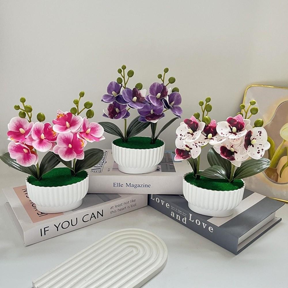 Multi-Bloom Simulated Butterfly Orchid White Flower Pot DIY Artificial Orchid Bonsai Faux Flowers Artificial Faux Plants