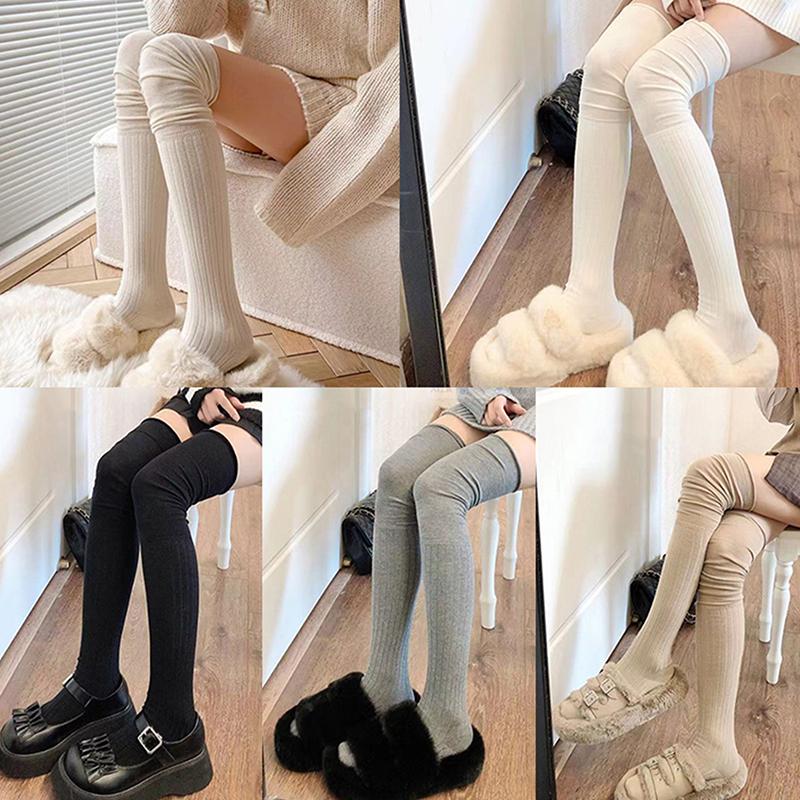 Solid Color Thigh High Stockings Women Trendy Casual Over The Knee Female Long Socks Thermal Warm Cotton Tall Tube Leggings